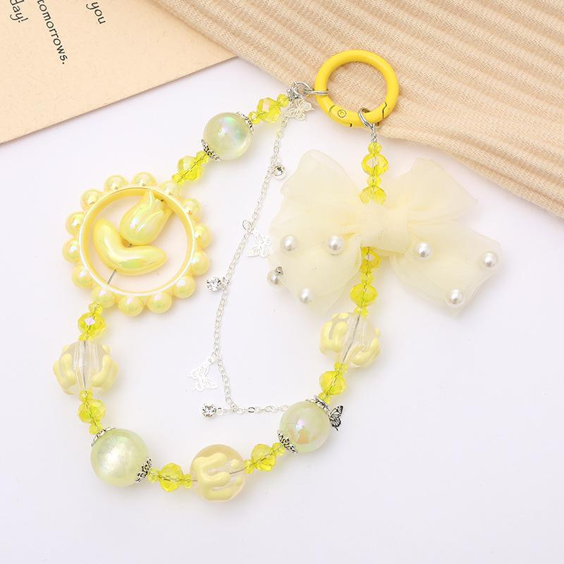 New Pearl Bow Beaded Pendant Phone Case Charm Wrist Strap Lanyard