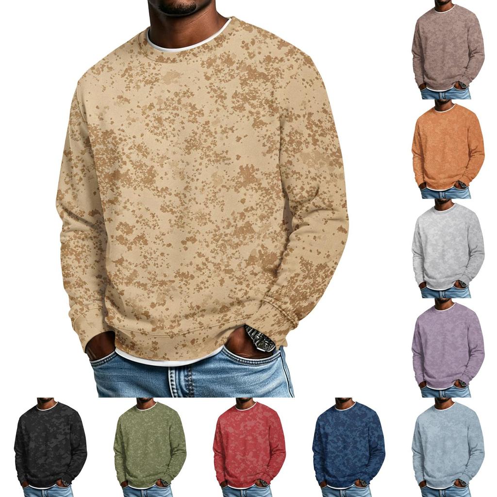 Men's Loose Fit Casual Collared Long Sleeve Shirt, Camouflage Print Outdoor Top