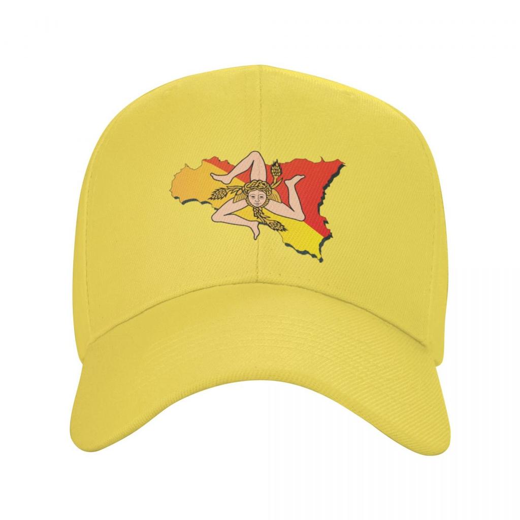 Classic Sicily Sicilia Flag Map Baseball Cap for Women Unisex Breathable Italian Sicilian Pride Dad Hat Sports Snapback Caps