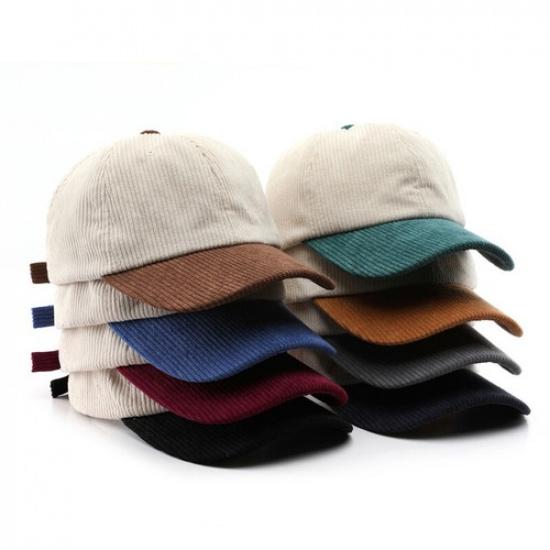 Men Casual Corduroy Baseball Cap Adjustable Strap Two Toned Trucker Hat Summer