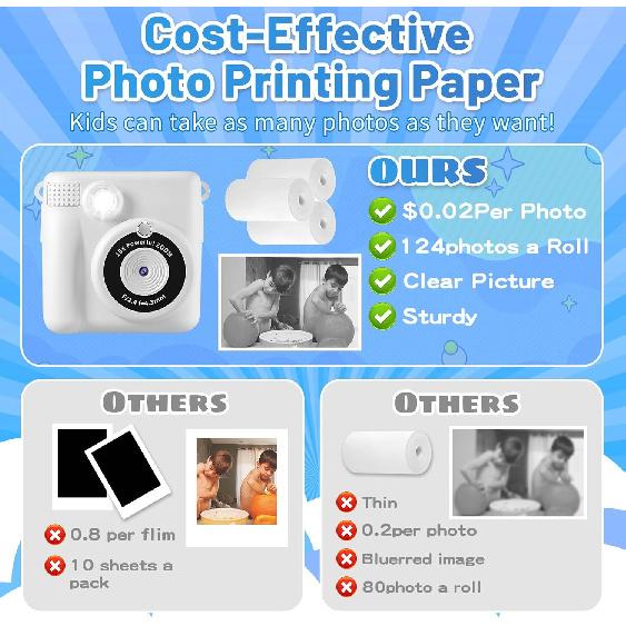 Instant Print Camera for Kids with 3 Rolls of Printer Paper, 1080P Toddler Digital Camera Toys for Age 3-12 with 32GB SD Card, Christmas & Birthday