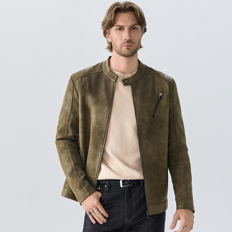 Европейско-американская ретро кожаная куртка - Винтажное окрашивание тай-дай, стираная, матовая куртка M