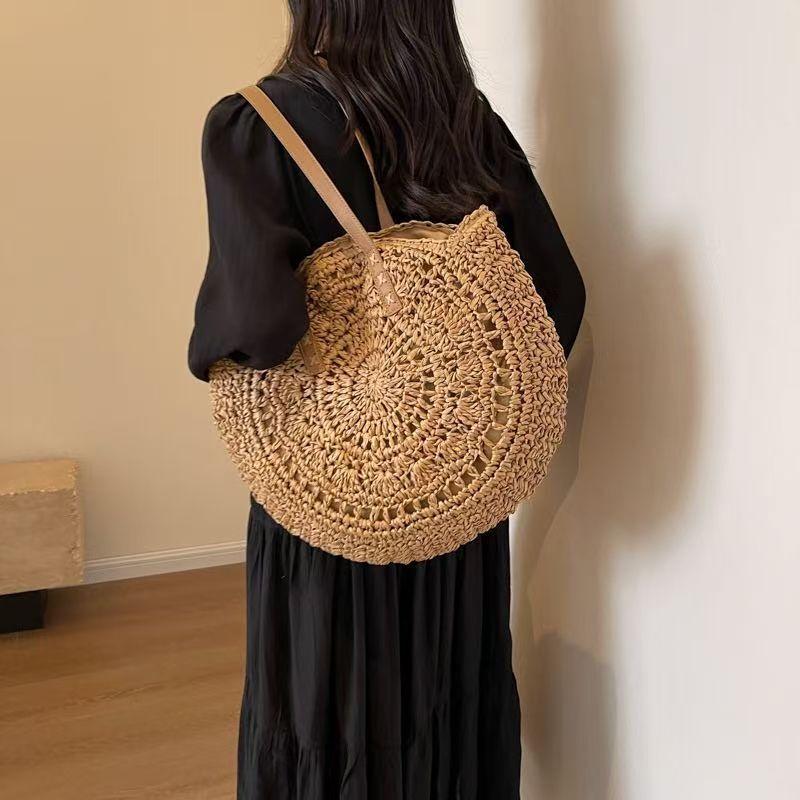 Kairui Summer Woven Round Straw Tote Bag