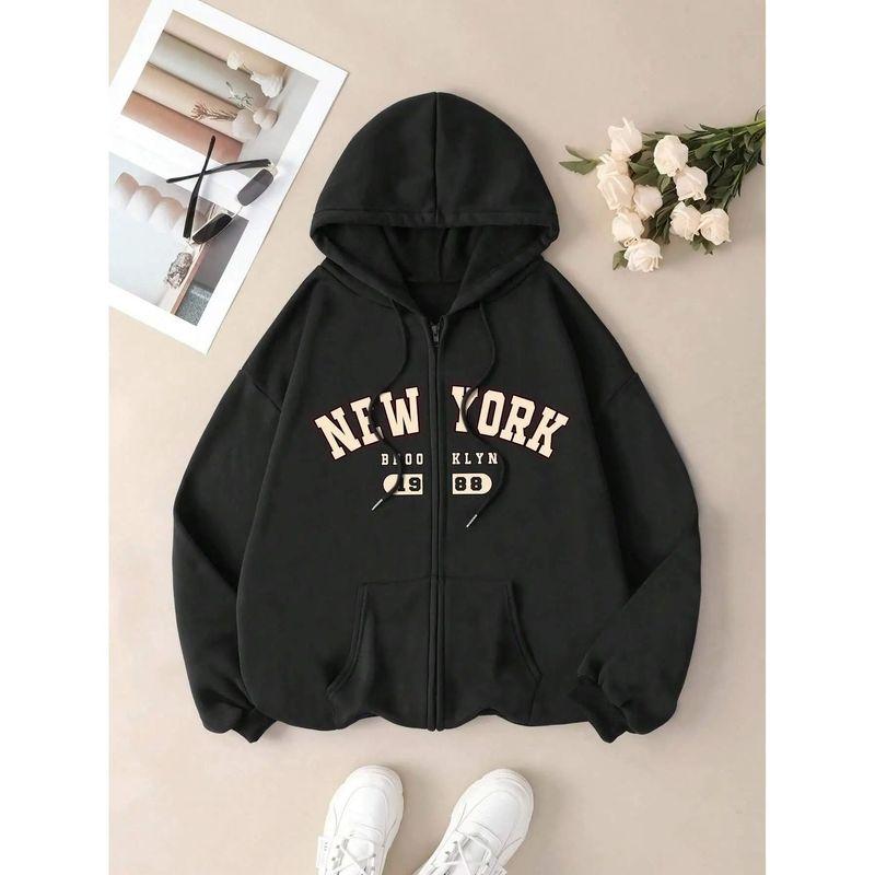 

Loose Cardigan Hooded Thick Hoodie Women Loose Cardigan Hooded Thick Sweatshirt Black L(L)