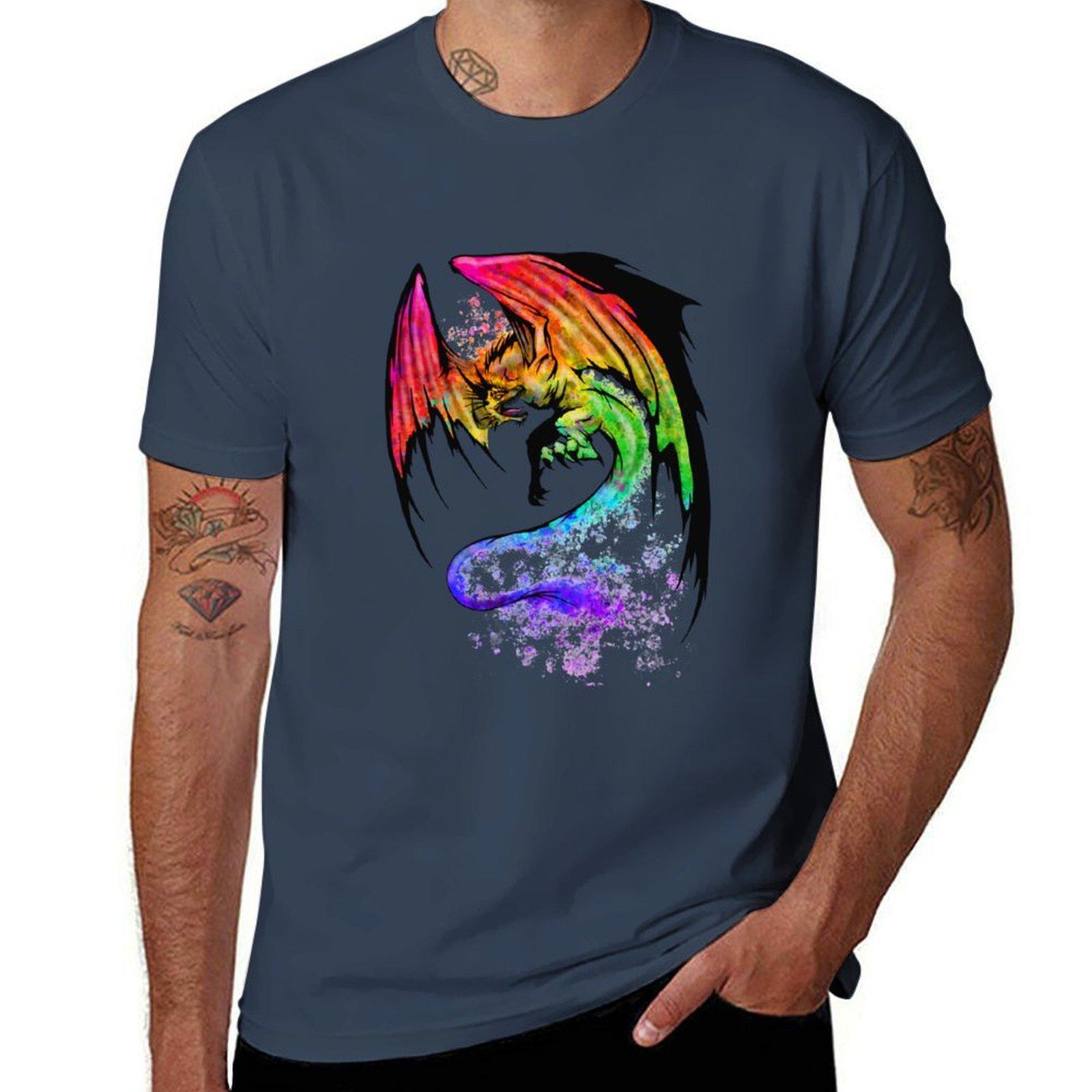 Black Rainbow Dragon Tshirt Big Size Short Sleeve Casual Top S