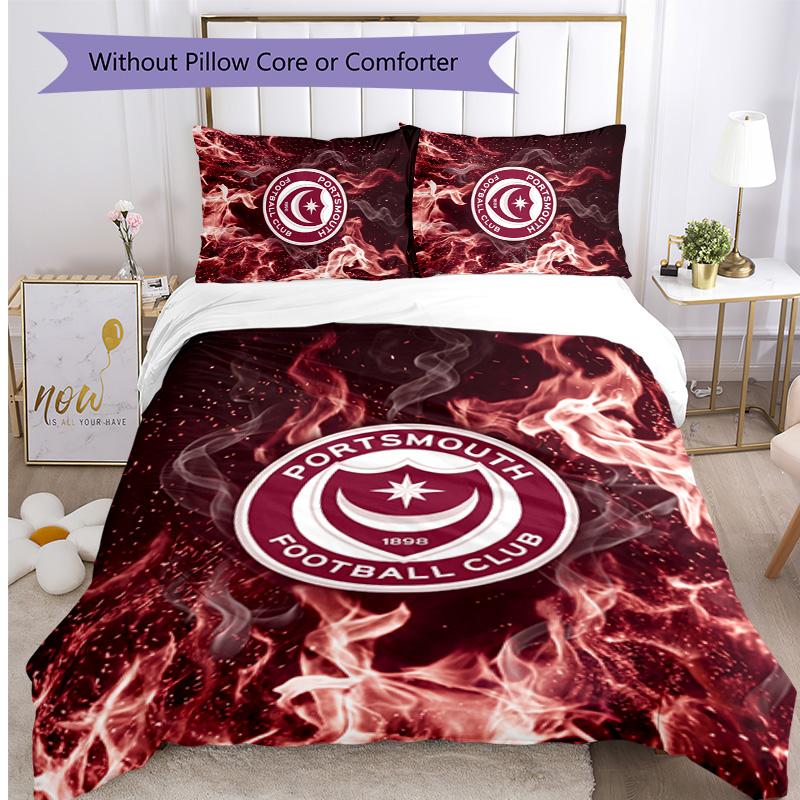 Portsmouth FC Printed 3PCS Bedding Set Breathable Duvet Cover with Pillowcases Decorative Bed Linen for Bedroom Home