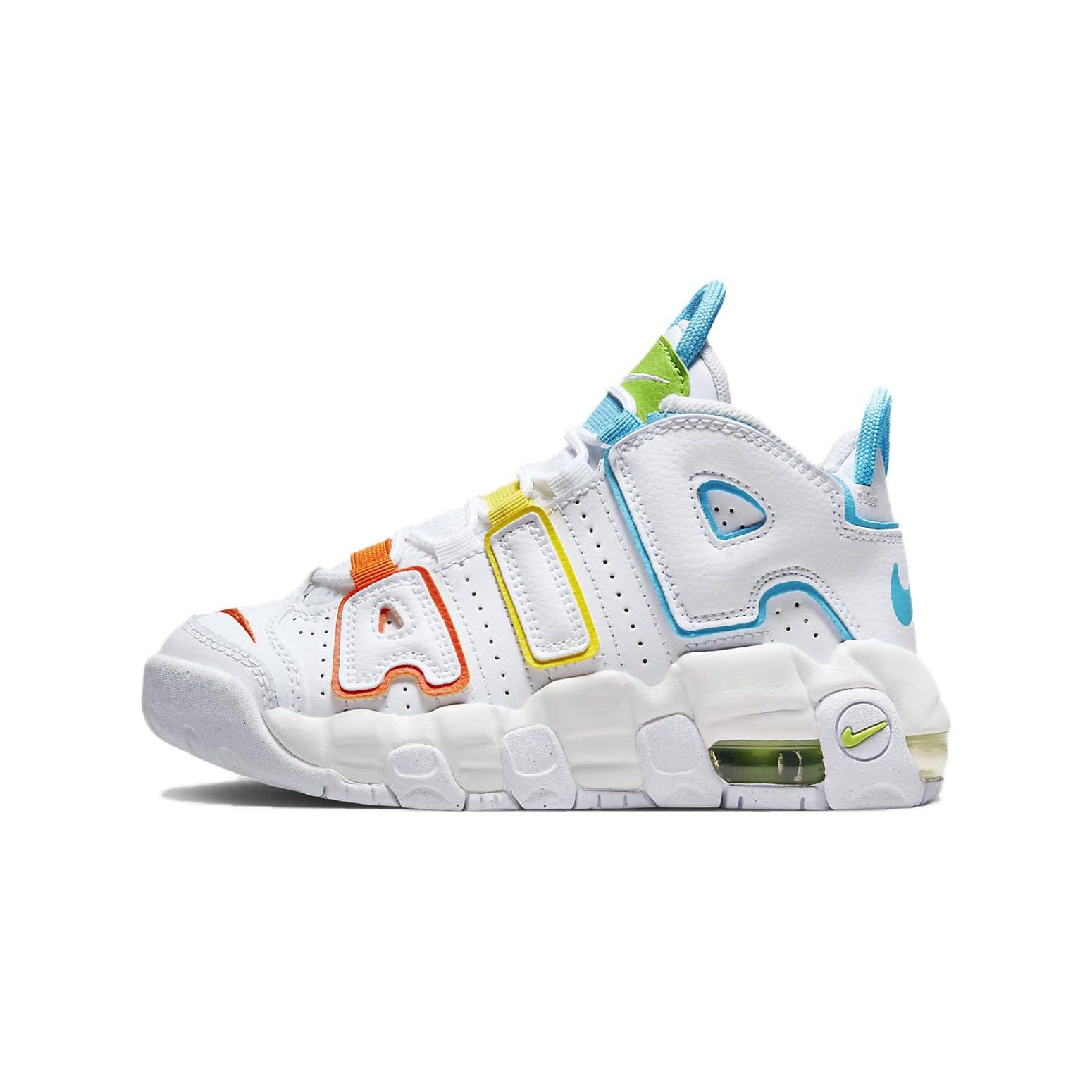 

Детские кроссовки Nike Air More Uptempo PS White Rainbow Opti-Yellow Safety-Orange Baltic-Blue FJ4625-100