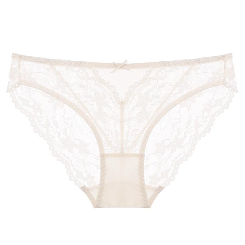 Womens Low-Waist Lace Mesh Underwear Breathable Hip-Lifting Briefs Cotton Crotch Daily Wear