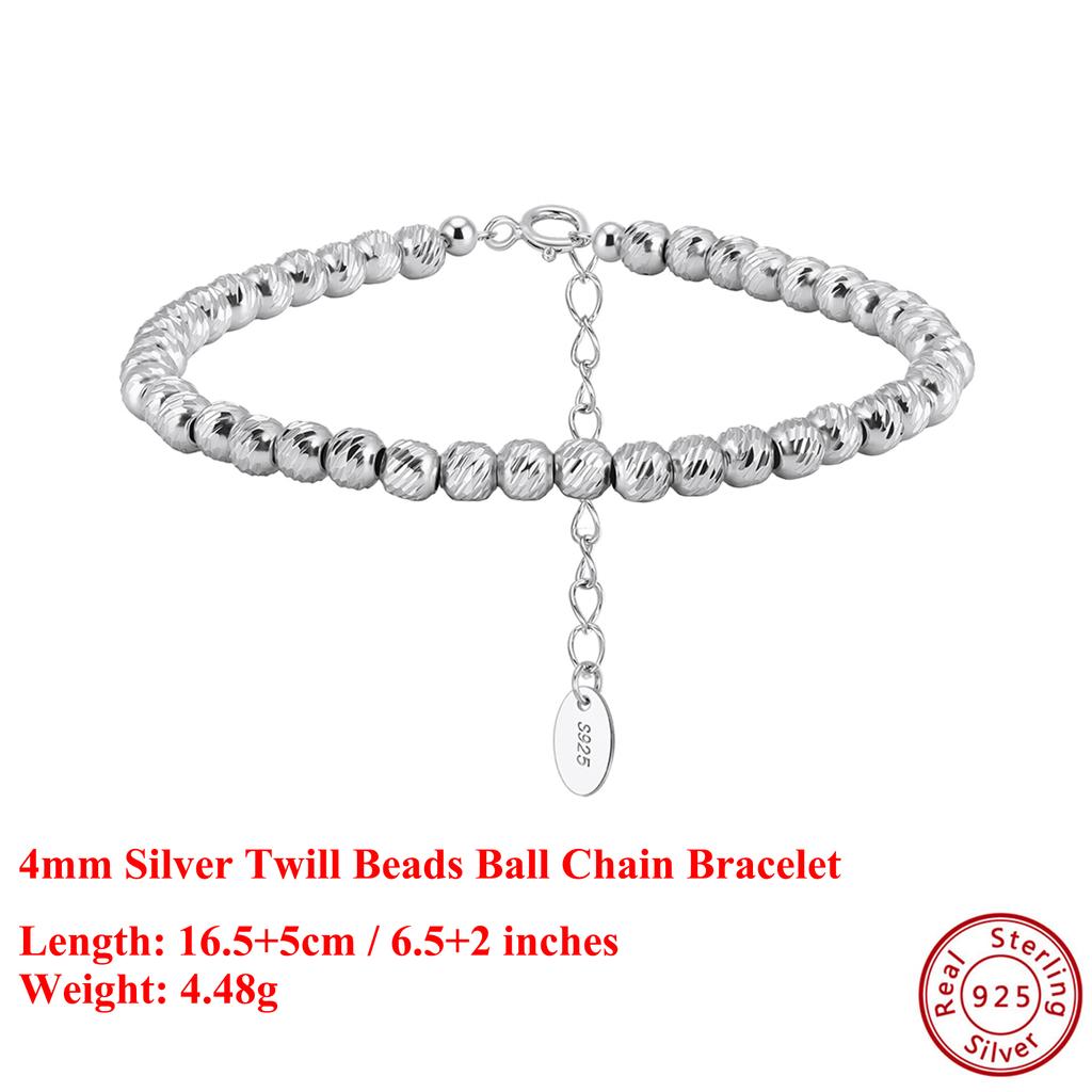 EFFIE QUEEN 925 Sterling Silver Simple Beads Bracelet Fashion Chunky 4mm Ball Beads Chain Bracelet Stackable Jewelry Gift GAB04