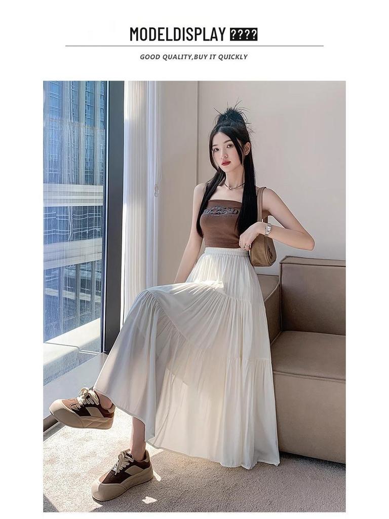 Women's 2025 High-Waist A-Line White Long Skirt - Summer's New Elegant and Slimming Design for Pear-Shaped Figures