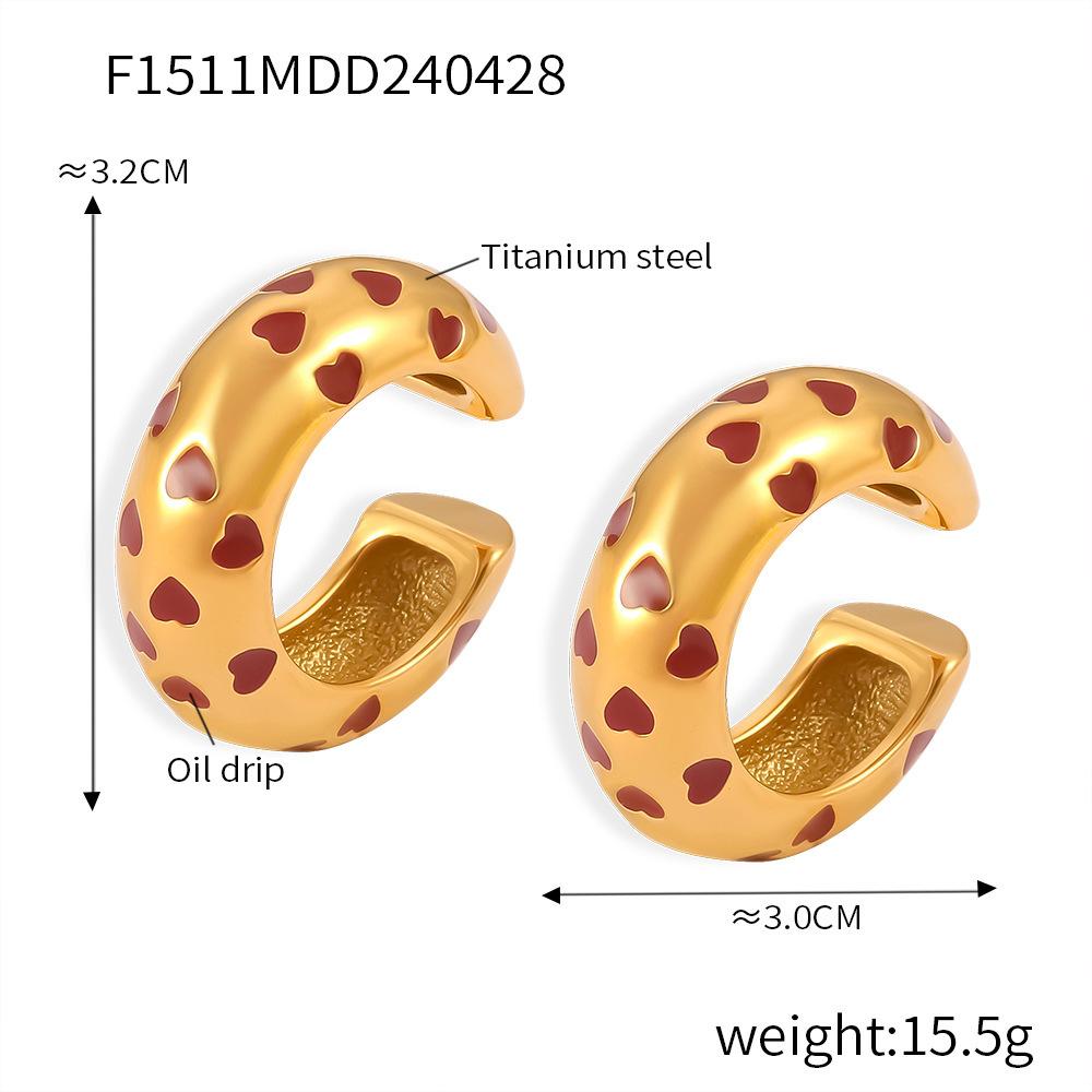 New Geometric Hollow C-Shaped Hollow Ear Clips Titanium Steel Plated 18K Gold Dripping Oil Smooth Design Earrings Versatile Jewelry Women