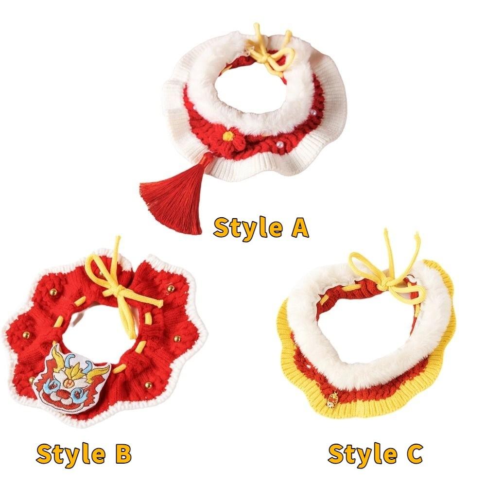 Adjustable New Year Cat Scarf Comfortable Soft Cat Knitted Tricot Lucky Blessing Cartoon Handwoven Puppy Collar Pet Grooming