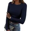 New women's long-sleeve stretch round-neck ribbed shirt, slim-fit casual basic top