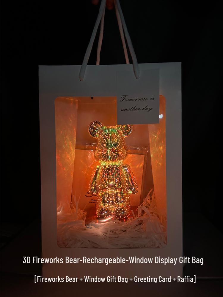 Luminous Birthday Gift Night Light for Girls and Women - Fireworks Bear Ornament