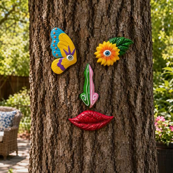 yangyizhi Colorful Tree Trunk Face Decor, Outdoor Faces, Trees Yard Art Statues, Garden Cute Funny Creative Decoration for Patio