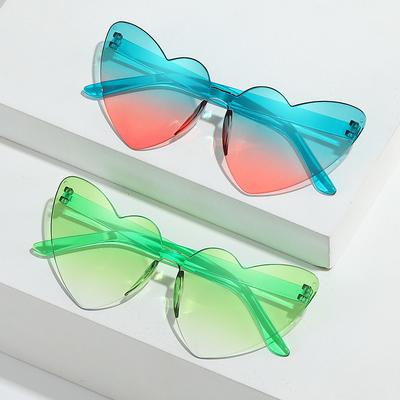Gafas de sol finas con forma de corazón de melocotón gafas de amor montura de color gelatina tipo corazón sin montura gafas de una sola pieza color caramelo ojos