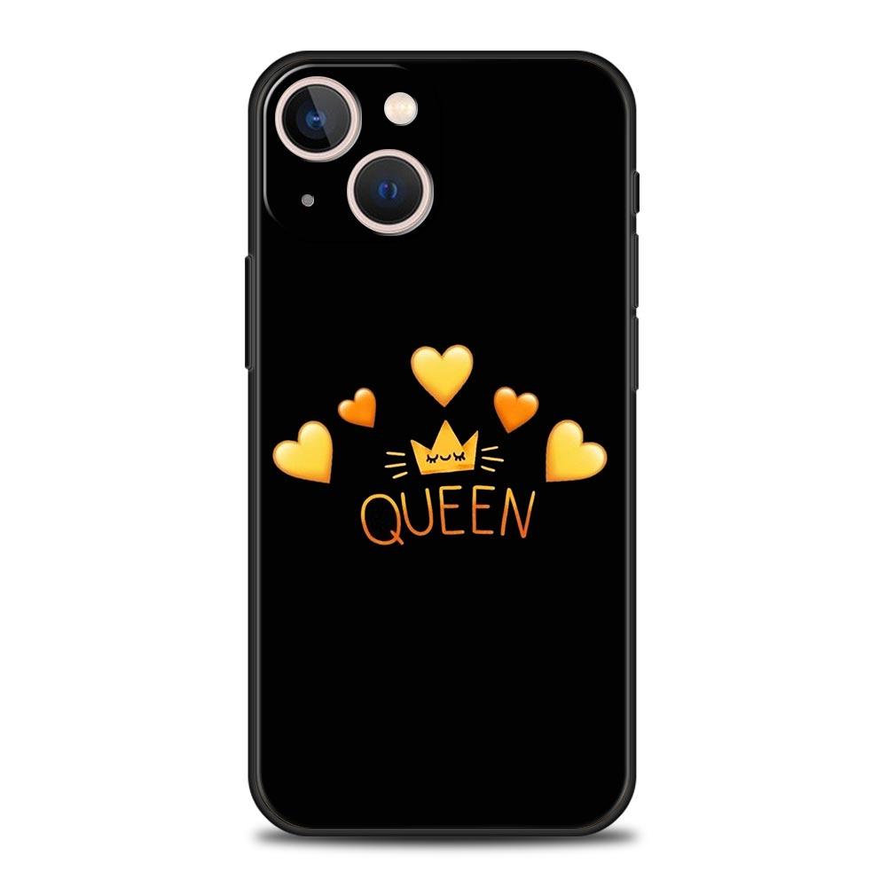 Husa de telefon de lux Crown QUEEN & KING pentru cupluri pentru iPhone 13 15 14 12 Mini 11 Pro MAX XR X SE XS 7 8 Plus husă neagră din silicon