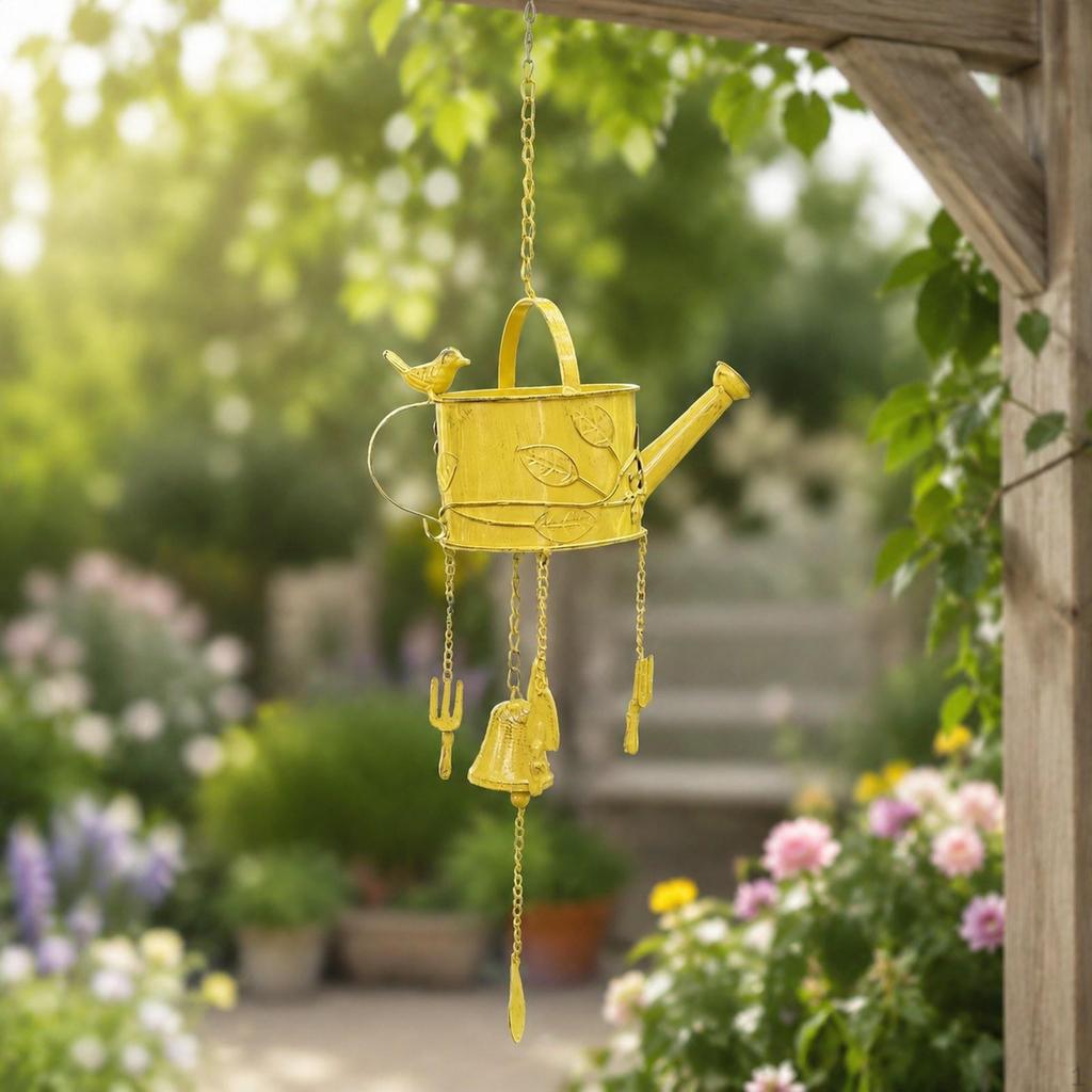 Watering Can Metal Wind Chime Decorative Ornament Unique Hanging Display Windchime for Home Yard