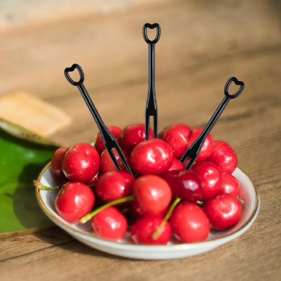 100Pcs/Set Multi-use Disposable Fruit K Plastic Adorable Heart Shape Handle Dessert K Home