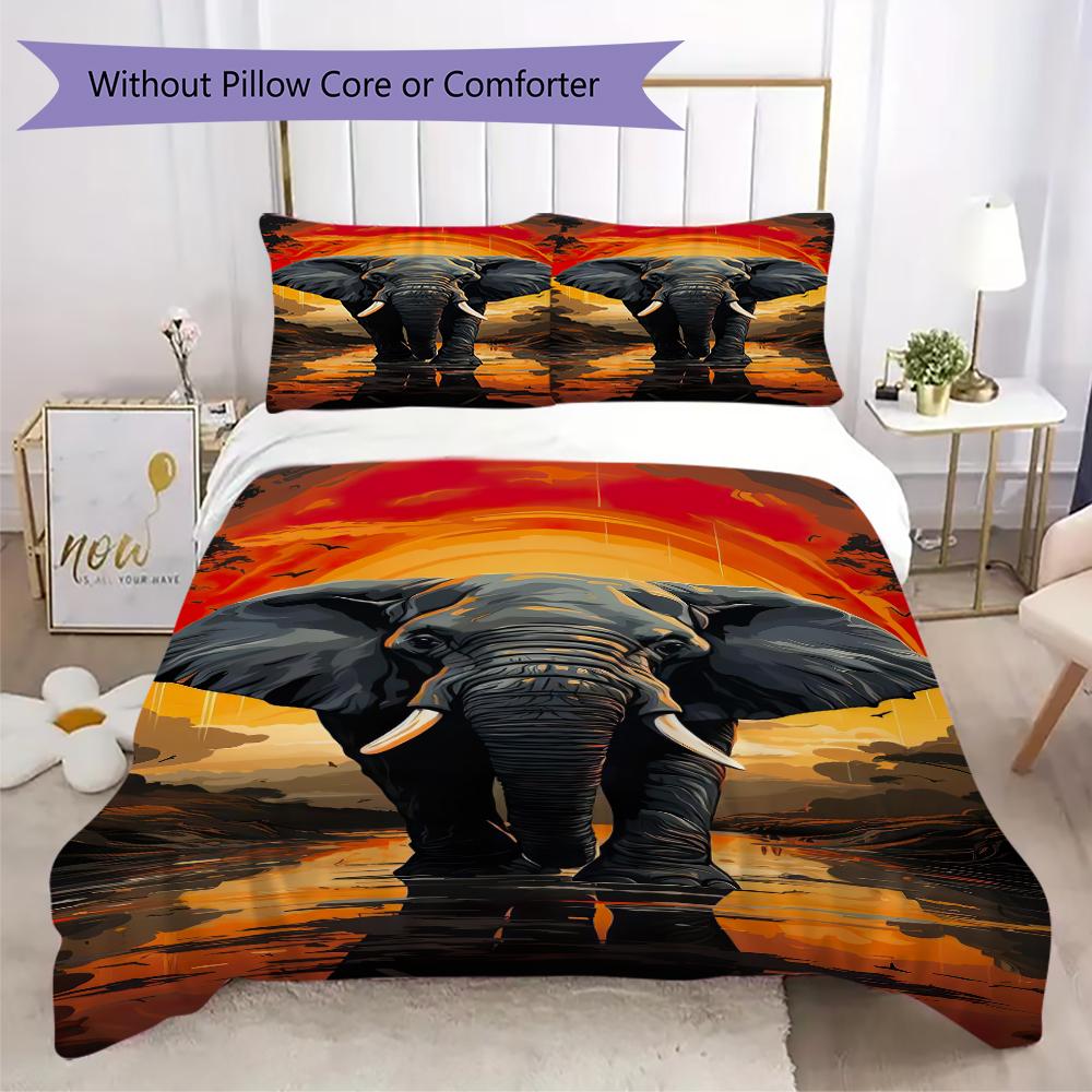 1PC Elephant Theme Bedding Quilt Set Quilt Cover Pillowcase Home Decoration Birthday Gift (1 * duvet cover + 2 * pillowcase, without core)A15