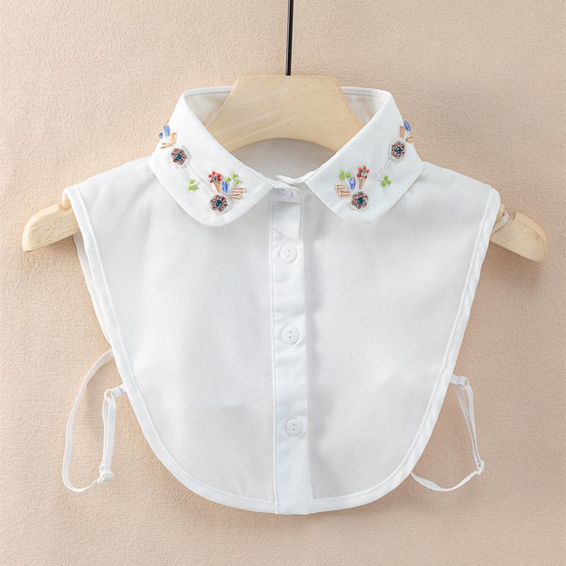 

Женский шифоновый воротник-стойка с бисером, новый, круглый вырез, белый, со стразами, аксессуар для выреза