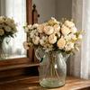 Retro Rouge Rose Beaded Floral Arrangement: Pastoral Home Decor Scene with Simulated Flowers