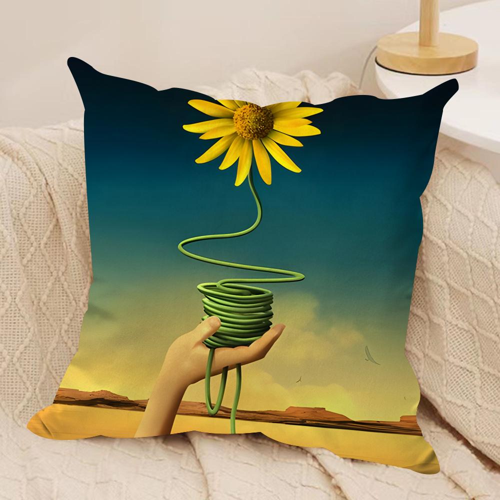 SSalvador Dali Abstract Cushion Cover Silky Short Plush Invisible Zipper Dustproof Sofa Pillow Case For Home Decor