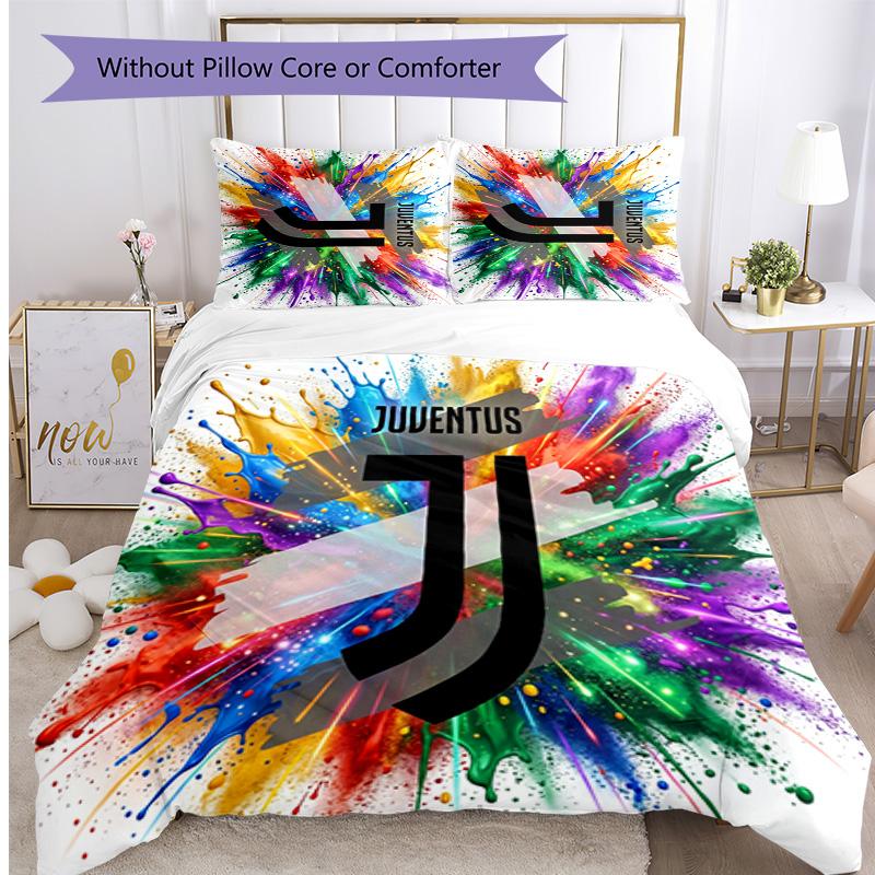 Juventus FC Pattern Printed 3PCS Bedding Set Soft Skin-Friendly Washable Duvet Cover & Pillowcases Set All Season Bedroom