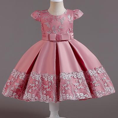 Summer Bow Flower Embroidery Kids Dress For Girls Children Clothes Wedding Party Elegant Evening Princess Sleeveless Dresses