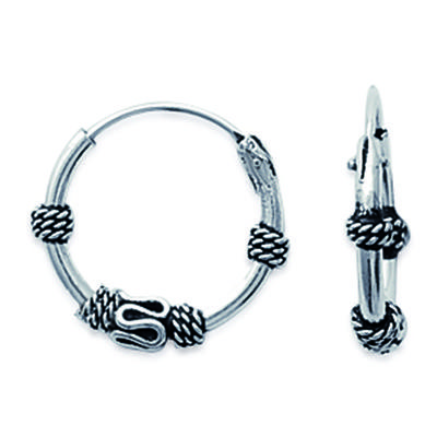 [J3874] - 'Thai' Silver Hoop Earrings - 1.4 Cm 1 Mm