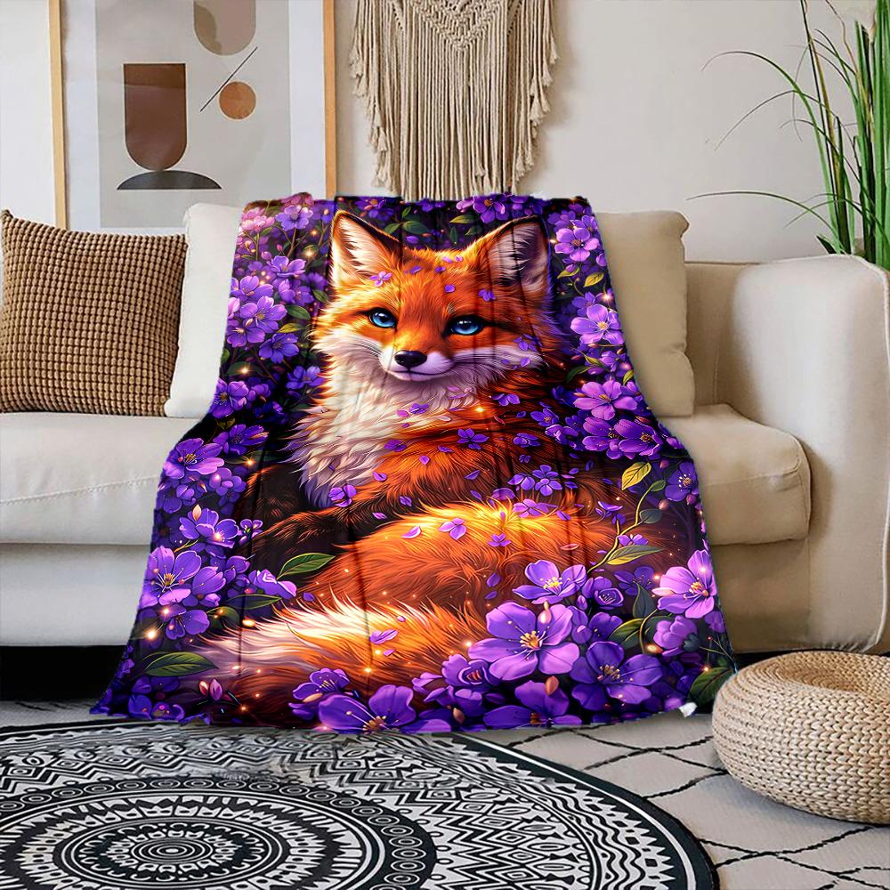 

Multiple sizes Fox in purple flowers Print Blanket Warm Soft Suitable for All Seasons for Home Sofa Travel Camping Picnics RV 75x100cm