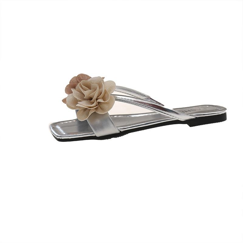 Holiday Style Flower Toe Cool Slippers Women's Summer Wear Flip-flops Beach Shoes Flat Slippers Large Size