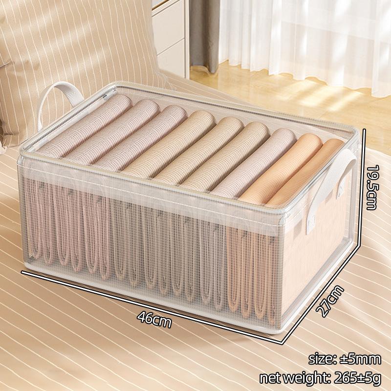 Large Storage Basket with Metal Frame, Foldable Box for Transparent Clothes, Stackable for Toys