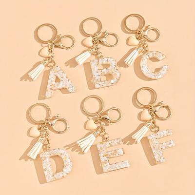Hot-selling Epoxy Initials Love Tassel Keychain Bag Ornament Buckle Pendant Car Jewelry Clothing Accessories