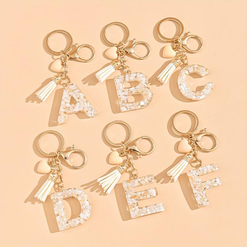 Hot-selling Epoxy Initials Love Tassel Keychain Bag Ornament Buckle Pendant Car Jewelry Clothing Accessories