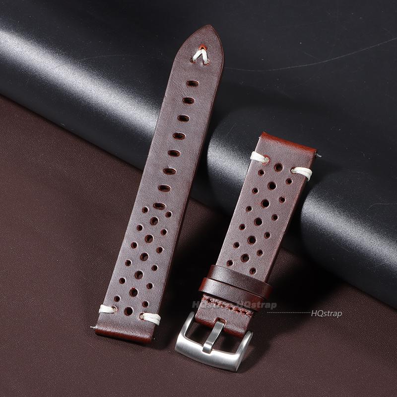 Breathable Genuine Leather Watch Strap Quick Release 20mm 22mm Cowhide Band Oil Wax Black Red Yellow Brown Women Men Watchbands