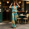2-teilige Sets für Damen, Lässiges kurzärmeliges Hemd mit Knöpfen und Wide-Leg-Hosen-Kombinationen, Sommerliche bedruckte Urlaubs-Outfits
