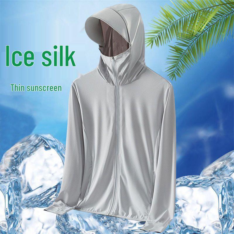 Men's Summer Hooded Ultra-Thin Ice Silk Sun Protection Windbreaker for Outdoor Fishing