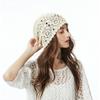 Damen-Mütze aus Baumwolle, gehäkelt, Slouchy, handgemachte Strickmütze mit Ausschnitt, Sommer-Blumen-Totenkopf-Mütze