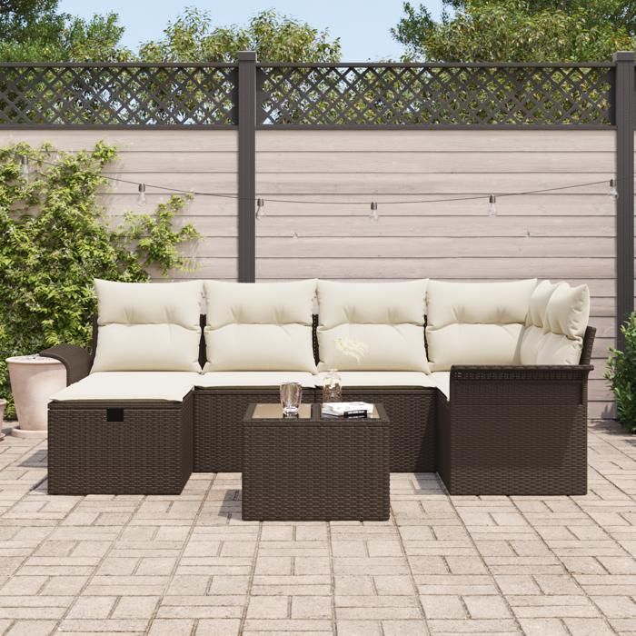 VidaXL Set de Canapés de Jardin à 7 Pièces avec Coussins Marron 3358887