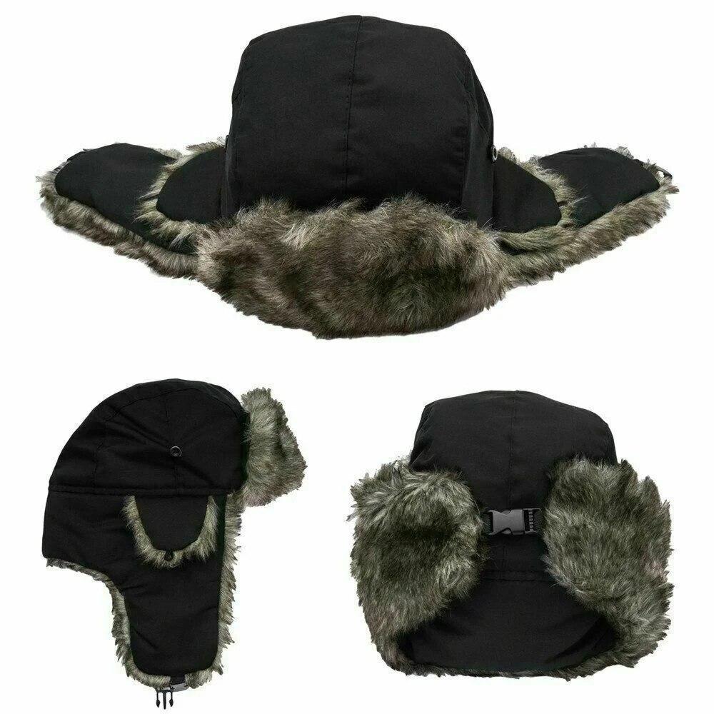 2pcs Men's Winter Trapper Aviator Trooper Earflap Warm Russian Waterproof Ski Hat Bomber Cap Russian Warm Ear Protectors Hats