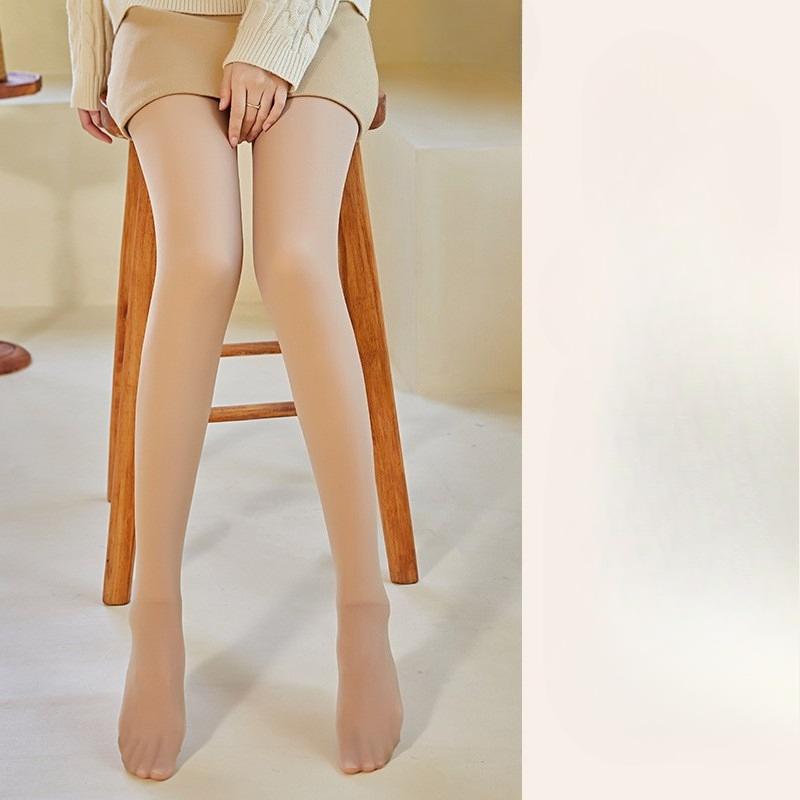 Women's Black High Waist Bare Leg Effect Pantyhose Autumn Winter Fleece Lined Thickened Tummy Control Shiny Outer Wear Leggings