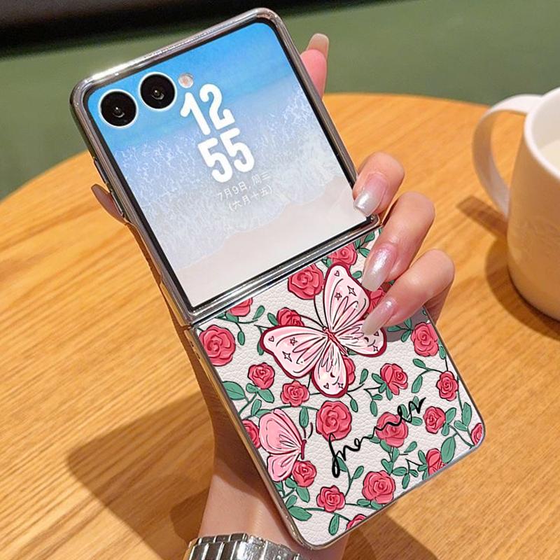Purple Butterfly PU Leather Phone Case For Samsung Galaxy Z Flip7 FE Flip6 Flip 7 6 5 5G Silver Plating Frame Hard Folding Cover