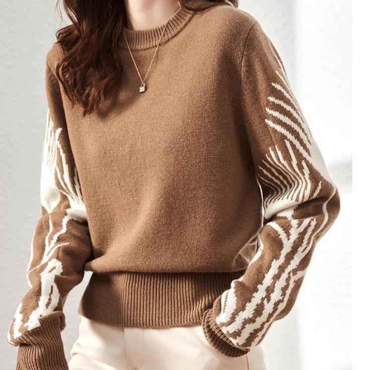 

Утепленный свитер женский осенне-зимний с круглым вырезом, повседневный вязаный свитер, свободный короткий пуловер 2XL коричневый