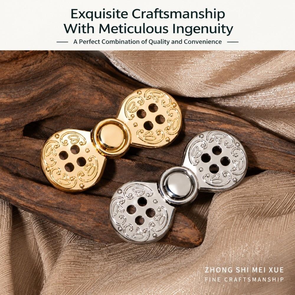 Carved Pattern Metal Frog Fastener Four Hole Garment Decor Button For Cheongsam