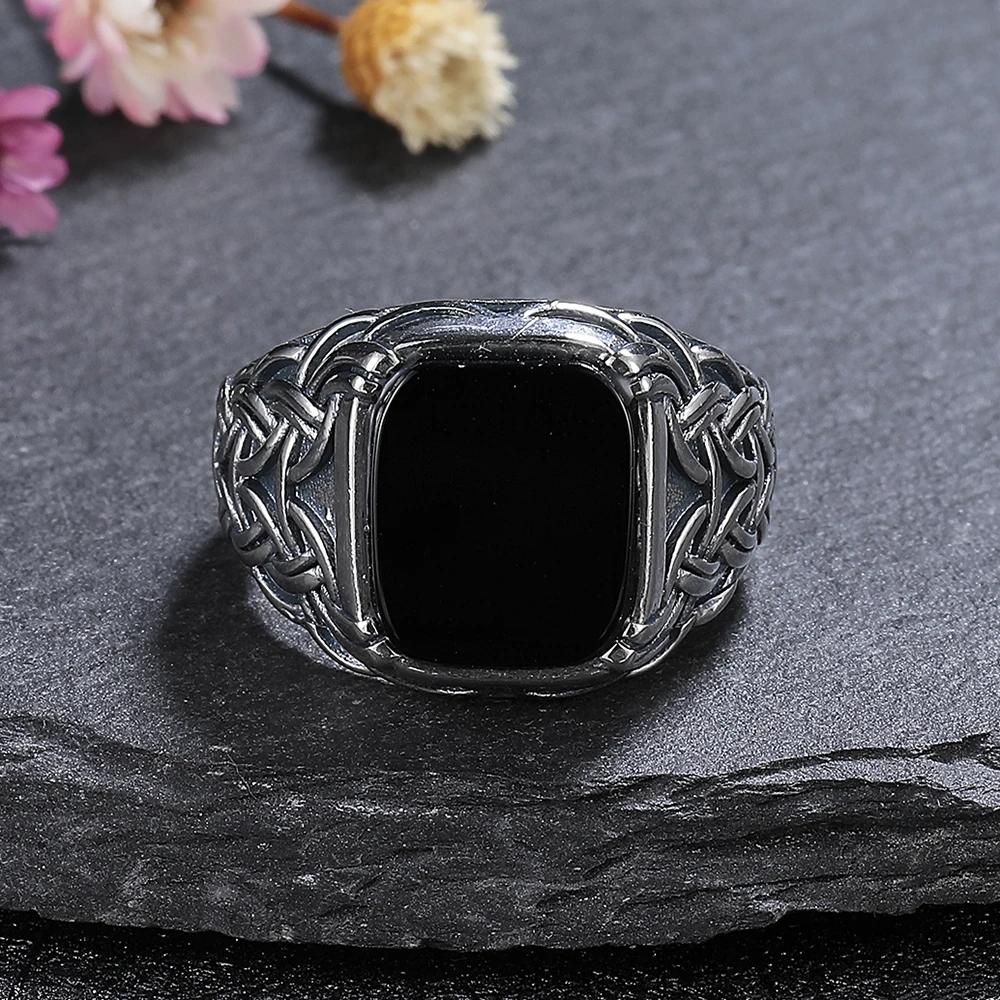

Silver Ring Natural 10*12mm Big Black Agate Stone Vintage Ring For Women Party Gifts 11