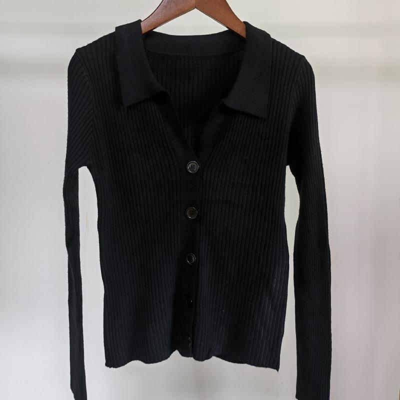 Cardigan in maglia traspirante sexy ed elegante da donna con scollo a V, manica lunga, bottone, sottile, leggero, polo, tinta unita, morbido cardigan top