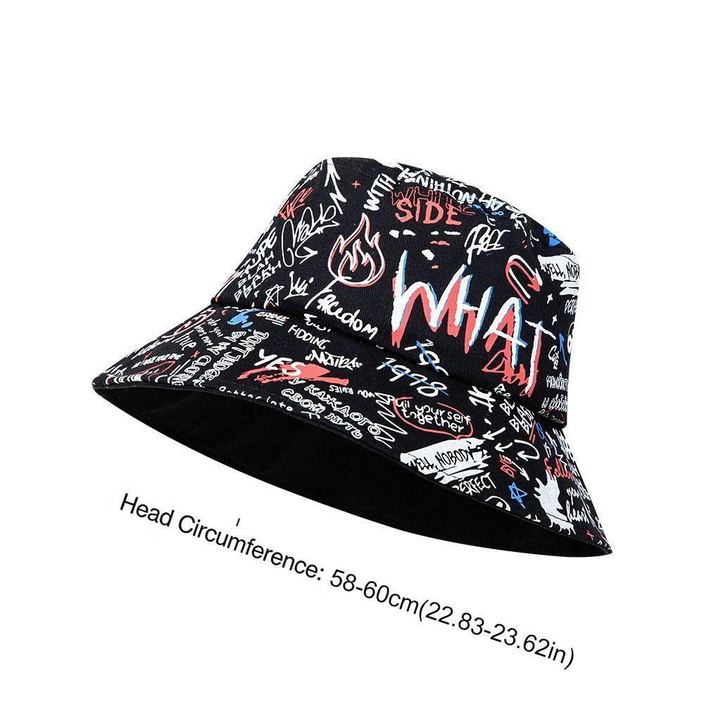 Letter WHAT Graffiti Fisherman Hats Printing Panama Bucket Hats Hip Hop Cap Outdoor