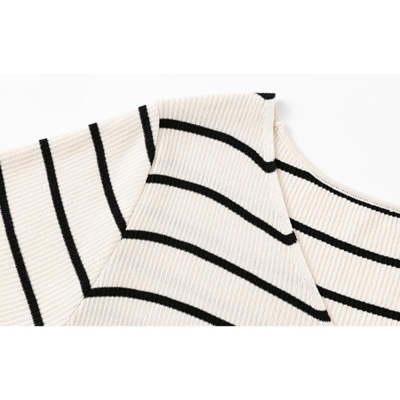 Damen Schlankmachendes Gestreiftes T-Shirt Kleid, Sommer Locker Gerades Strickkleid