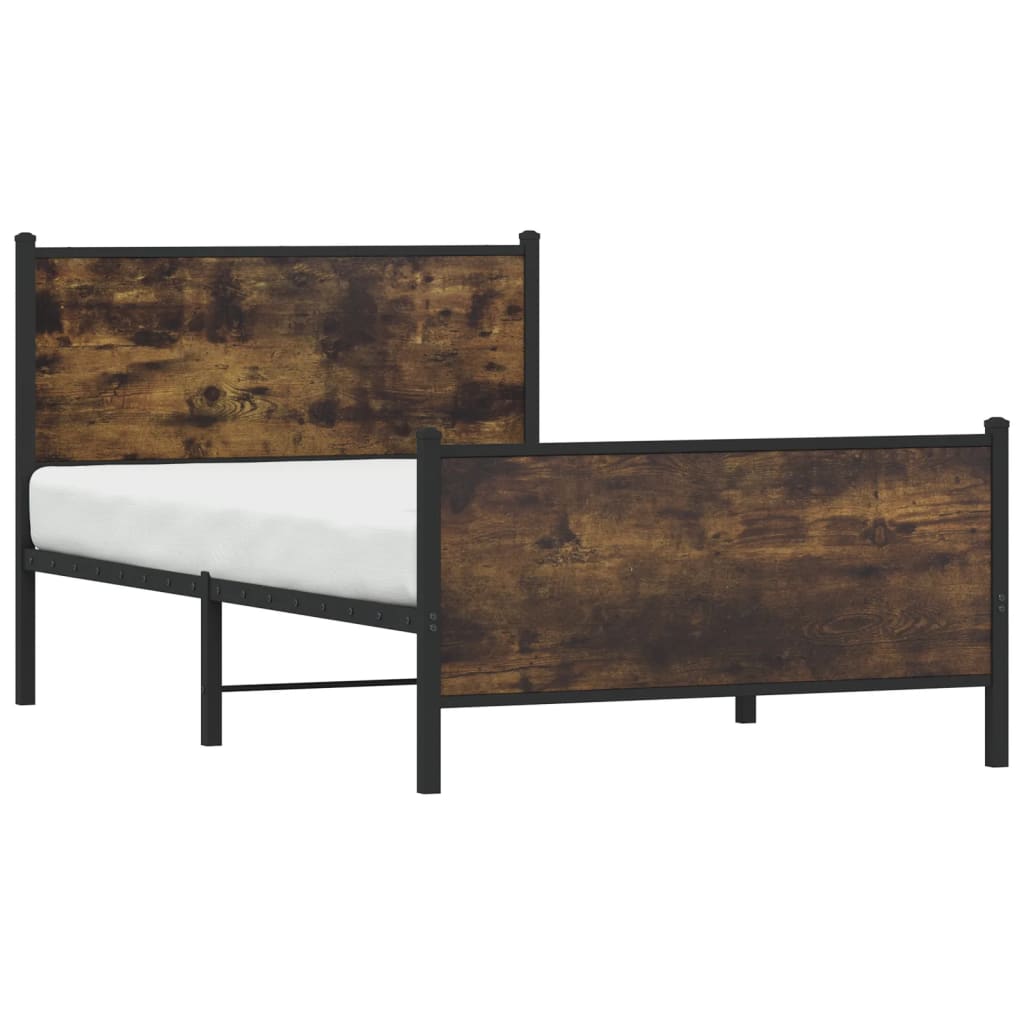 Vidaxl Metalowa Rama Łóżka, Bez Materaca, Przydymiony Dąb, 107X203 Cm